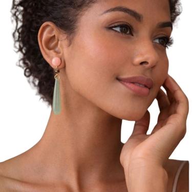 Imagem de Brinco Cressenta Feminino Verde Longo Elegante Festa Luxo