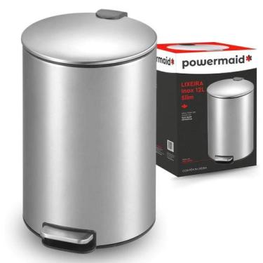Imagem de Lixeira Inox 12L Slim com Pedal Tampa e Balde Removível Powermaid Aço 