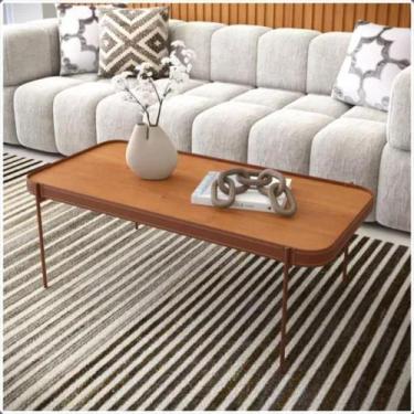 Imagem de Mesa De Centro Sala De Estar Melin G 110x52 Nature Com Pes Metal Cobre