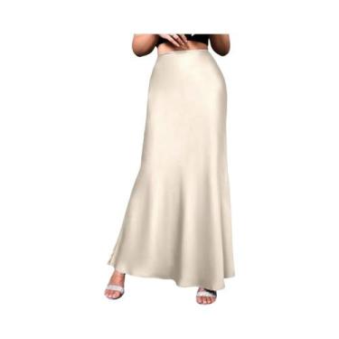 Imagem de Saia Midi Elegante De Cetim Para Mulheres, Corte A, Cintura Alta, Esti