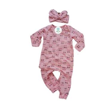 Imagem de Macacão Pressão Gatinha Rosa com Faixa de Cabelo Tam.M - PopKids