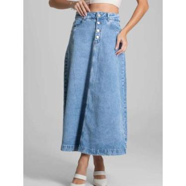 Imagem de Saia Longa Com Botões Sawary 282219 - Sawary Jeans, Azul, Claro, 40