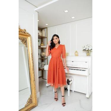 Imagem de Vestido Tulê Poà Midi Terra Prometida, Laranja, GG