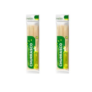Imagem de Kit 2 Pacotes de Espetos de Bambu para churrasco 25cm Natural com 100 