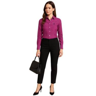 Imagem de Camisa Feminina Xadrez Pink Acetinada 100% Algodão - Hadelasso, Rosa, 