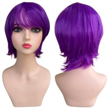 Imagem de Peruca curta repicada media cosplay anime masculina colorida Cor:Roxo 