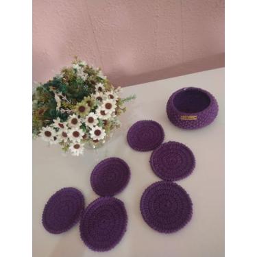 Imagem de Porta copos em crochê Roxo com Cachepô - Ateliê vovó lusia 