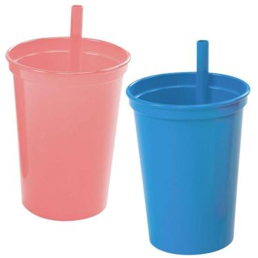 Imagem de Copo infantil com canudo fixo 300ml Plasutil 1 azul e 1 rosa unidades ref. 2581