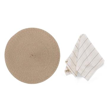 Imagem de Kit de Mesa Posta Nuance Natural 2 Lugares com Jogo Americano e Guardanapo Nude Copa & Cia
