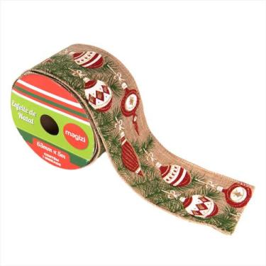 Imagem de Fita Aramada Estampa Bola de Natal 63mm x 9,14M - Magizi