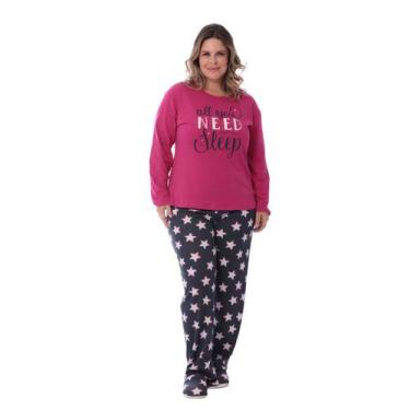 Imagem de Pijama Plus Size de Inverno Feminino Tradicional Victory, 54, Pink sta