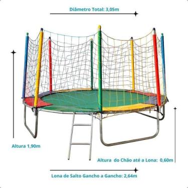 Imagem de Cama Elástica Redonda 3,05M 200kg com Rede de Proteção e Escada Rotopl