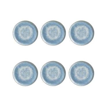 Imagem de Conjunto de Pratos de Sobremesa Bio Wave 6 Peças Cerâmica Stoneware Azul Claro e Bege Porto Brasil