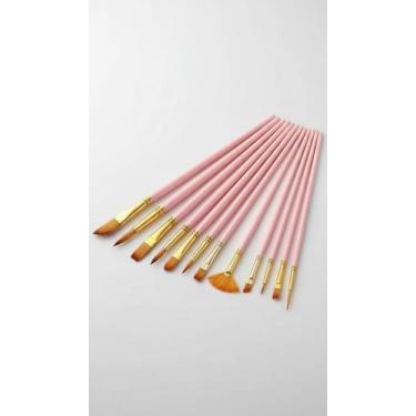 Imagem de Kit Pincel Arte 12 Peças Rosa Nylon Cerdas - Congratulations Store
