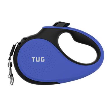 Imagem de TUG Coleira retrátil sem emaranhados de 360° com alça antiderrapante | Fita de nylon forte de 4,88 m | Freio de uma mão, pausa, trava (pequeno, azul)