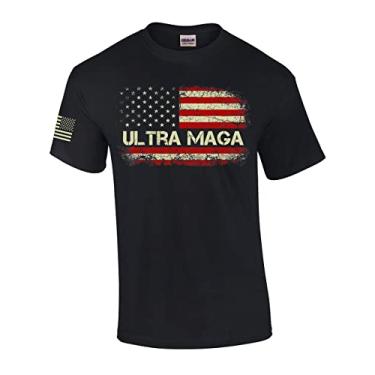 Imagem de Camiseta masculina vintage envelhecida Ultra MAGA Trump bandeira americana manga curta camiseta gráfica, Preto, GG