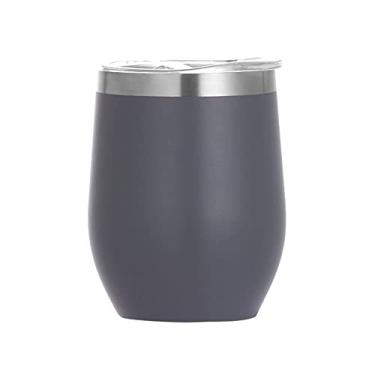 Imagem de Gteller Copo de vinho de aço inoxidável de 340 g com tampa, caneca de viagem com isolamento de parede dupla, perfeita para vinho, café, bebidas, champanhe, coquetéis, colorido (cinza)