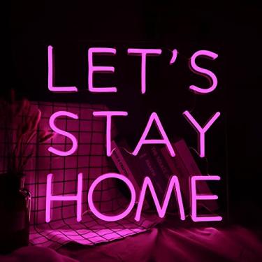 Imagem de CiCiYours LET'S STAY HOME Placa de decoração de neon, Placa de neon personalizada, decoração de casa, presente de arte para crianças, família, namoradas, festa de aniversário, decoração de luzes de noivado (15,7 x 14,9 cm)