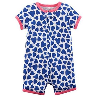 Imagem de Macaquinho de pijama feminino com zíper e algodão Carters, Blue Hearts, Newborn