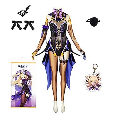 Imagem de Sonho da Noite Eterna，Roupas de Cosplay Fischl, Fantasia de Impacto Genshin, Peruca, Sapatos de Halloween Conjunto de Roupas de Natal