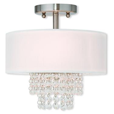 Imagem de Livex Lighting 51025-91 Montagem embutida de níquel escovado com uma persiana dura de tecido off-white