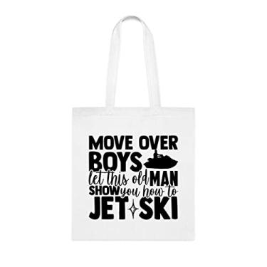 Imagem de Bolsa Move Over Boys Jet Ski para meninos, presente divertido, bolsa de ombro, bolsas reutilizáveis, cesta de Natal de aniversário, ideia de presente, Branco