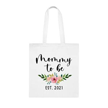 Imagem de Sacola Mommy to be Est. 2021, presente divertido, bolsa de ombro, bolsas reutilizáveis, ideia de presente de cesta de Natal de aniversário, Branco