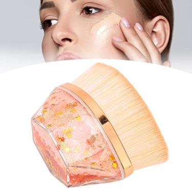 Imagem de Pincéis de maquiagem, pincel profissional portátil requintado para maquiagem de cabelo macio pincel plano pincel de maquiagem ferramenta cosmética blush facial para meninas misturado (55# pincel de base + líquido de ouro champanhe + caixa)