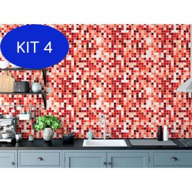 Imagem de Kit 4 Papel De Parede Pastilha Vermelha Lavavel Cozinha Pia - Deliquad