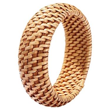 Imagem de HEIDKRUEGER Pulseira de vime de palha leve feita à mão para mulheres e meninas, pulseira de tecido de vime trançado, pulseira grossa de verão (fina B), rattan, ratã