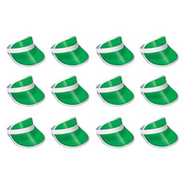 Imagem de Beistle Viseira de revendedor de plástico transparente de 12 peças em verde/branco, acessórios de festa temáticos de cassino, acessórios de fantasia de Halloween de Las Vegas