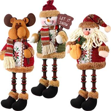 Imagem de Sumind 3 peças Papai Noel boneco de neve rena ornamento de Natal pernas longas mesa Decoração de lareira Decoração de casa Estatuetas de Natal Pelúcia