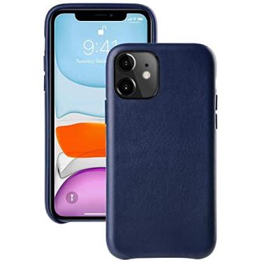 Imagem de WIKUNA Capa para Apple iPhone 12 Mini (2020) 5,4 polegadas, capa de telefone respirável de couro genuíno à prova de choque [flocagem interna] [Proteção de tela e câmera] (cor: azul)