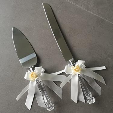 Imagem de Conjunto de faca de bolo e servidor de cristal sintético gravado para aniversário, aniversário de casamento, lembrança (champanhe)