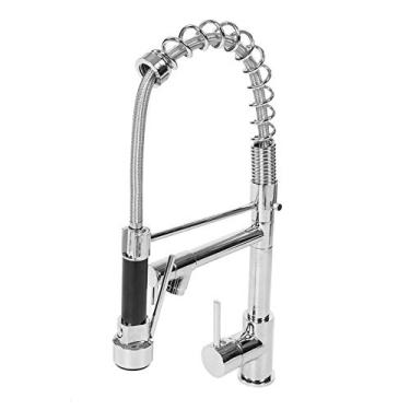 Imagem de EVTSCAN Torneira de mistura de pia de cozinha de latão com 3 alças com mangueira de pulverização de puxar torneira misturadora de água quente fria (#2)