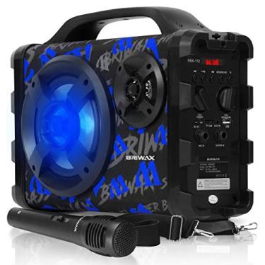 Imagem de Caixa de som portátil bluetooth caixinha de som potente com karaoke bluetooth Fbx-112 com led microfone usb amplificada (AZUL)
