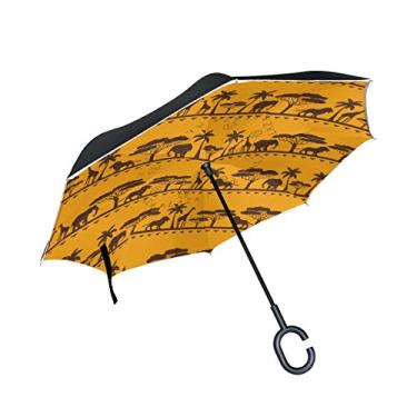 Imagem de Guarda-chuva invertido de camada dupla ALAZA para carros, guarda-chuva invertido, animais africanos, à prova de vento e UV, para viagens ao ar livre