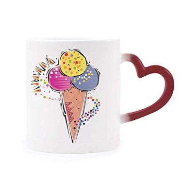 Imagem de Caneca vermelha amarela azul com elemento de bola de sorvete ilustração sensível ao calor Caneca de grés que muda de cor vermelha