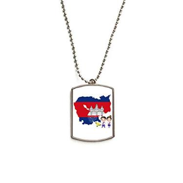 Imagem de DIYthinker Colar com pingente de identificação de cachorro de aço inoxidável com flor nacional de vilões do mapa do Camboja