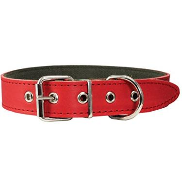 Imagem de Coleira grossa de couro legítimo para cães, acolchoada de algodão, 3,8 cm de largura.Dogs My Love Neck Circumf.: 14.5"-17.5" vermelho R-337-3