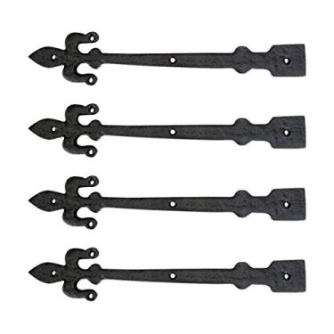Imagem de Renovators Supply Manufacturing Ferragens decorativas para porta de garagem de ferro forjado preto, design flor-de-lis, 30 cm, dobradiça de alça falsa resistente à ferrugem com ferragens de montagem,