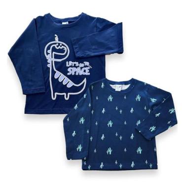 Imagem de Blusa Camiseta Longa Infantil Tip Top Luxo Menino Cacto Dino - Loja Be