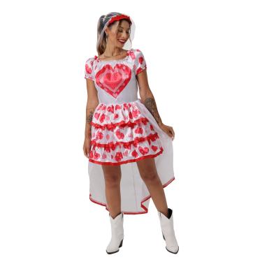 Imagem de Vestido Noiva Junino Adulto Caipira de Quadrilha + Tiara Véu
