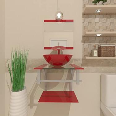 Imagem de GABINETE DE VIDRO PARA BANHEIRO 40CM CUBA REDONDA AC VERMELHO FERRARI