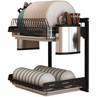 Imagem de YILIYIO Escorredor de Pratos com Bandeja Coletora, Montado na Parede, 3 Camadas, Aço Inoxidável + Plástico, para Louça