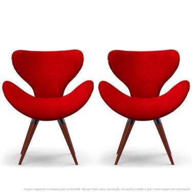 Imagem de Kit 2 Poltronas Decorativas Cadeiras Egg Vermelha Com Base Fixa De Mad