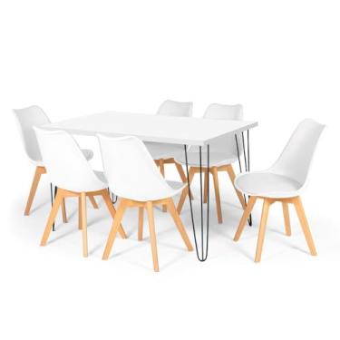 Imagem de Conjunto Mesa de Jantar Hairpin 130x80 Branca com 6 Cadeiras Eiffel Leda - Branco
