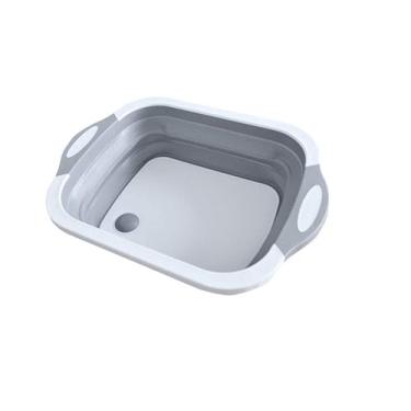 Imagem de XJS Kitchen Chopping Blocks Tool Multifuncional Dobrável Tabuleiro de Corte Cozinha Silicone Tabuleiro de Corte Vegetable Fruit Lavagem Cesta (cinza)