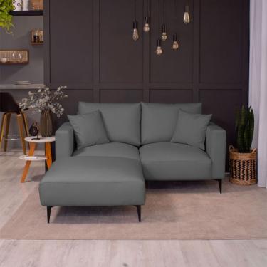 Imagem de Sofá 2 Lugares com Molas Ensacadas 170 cm e Puff Unne Linho Grafite