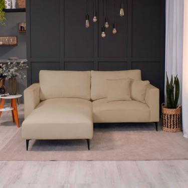 Imagem de Sofá 3 Lugares com Molas Ensacadas 200 cm e Puff Unne Linho Bege